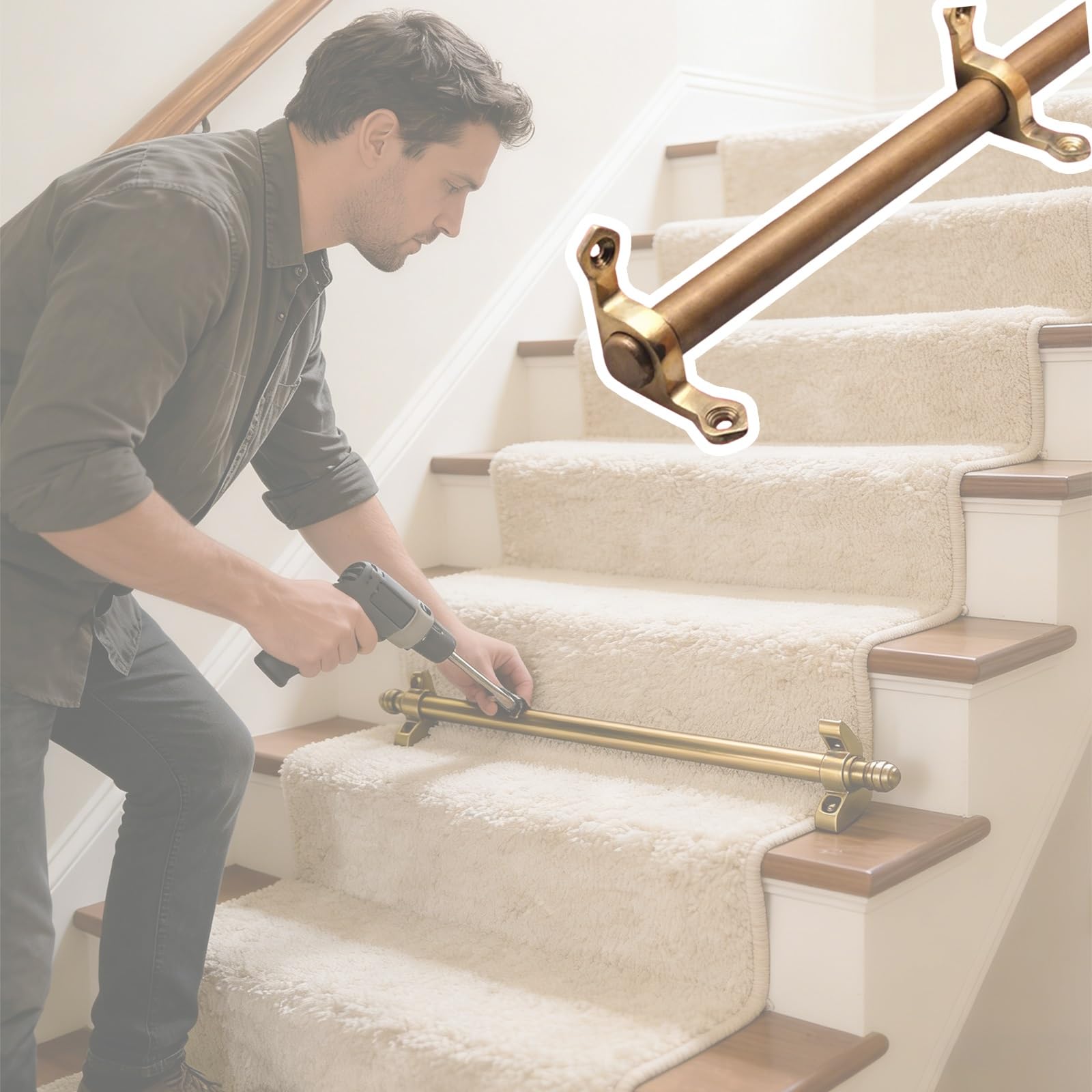 Set di aste per moquette in metallo, 6 pezzi, 111 cm, facili da installare, per tappeti, finitura in ottone, resistenti aste per eleganti decorazioni per la casa