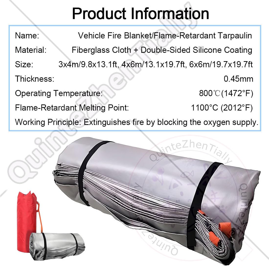 Manta extintor de primeros auxilios, manta para extintor de incendios, lona ignífuga, punto de fusión ignífugo de 1100 °C, para el hogar, coche, cocina y uso al aire libre, 3 x 4 m