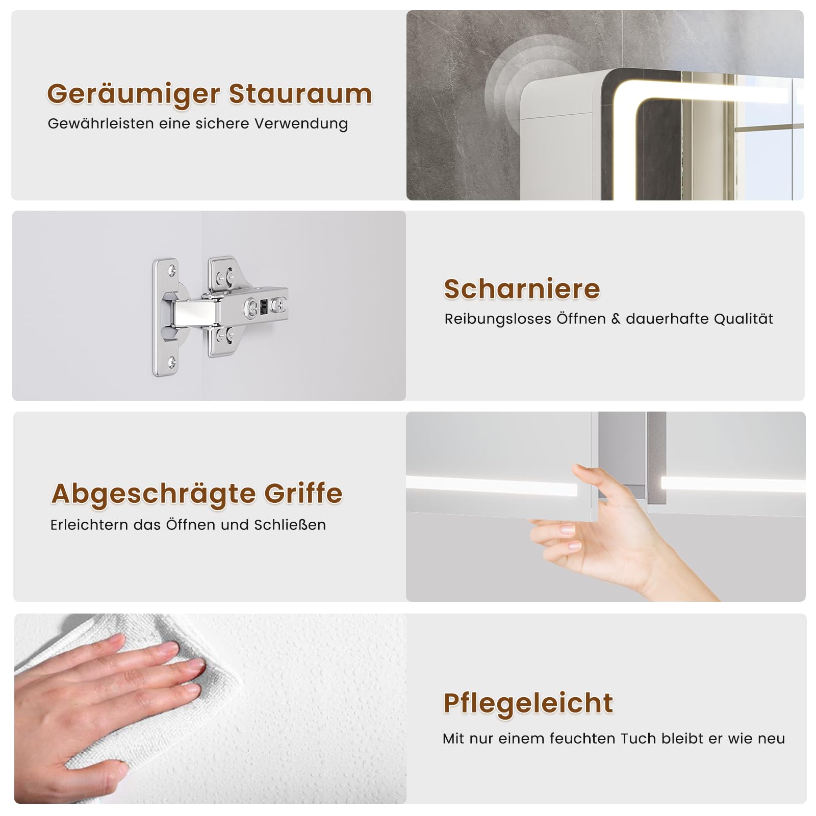 Spiegelschrank Bad 90 x 60 x 16 mit LED-Beleuchtung, Steckdose & 9 Fächer
