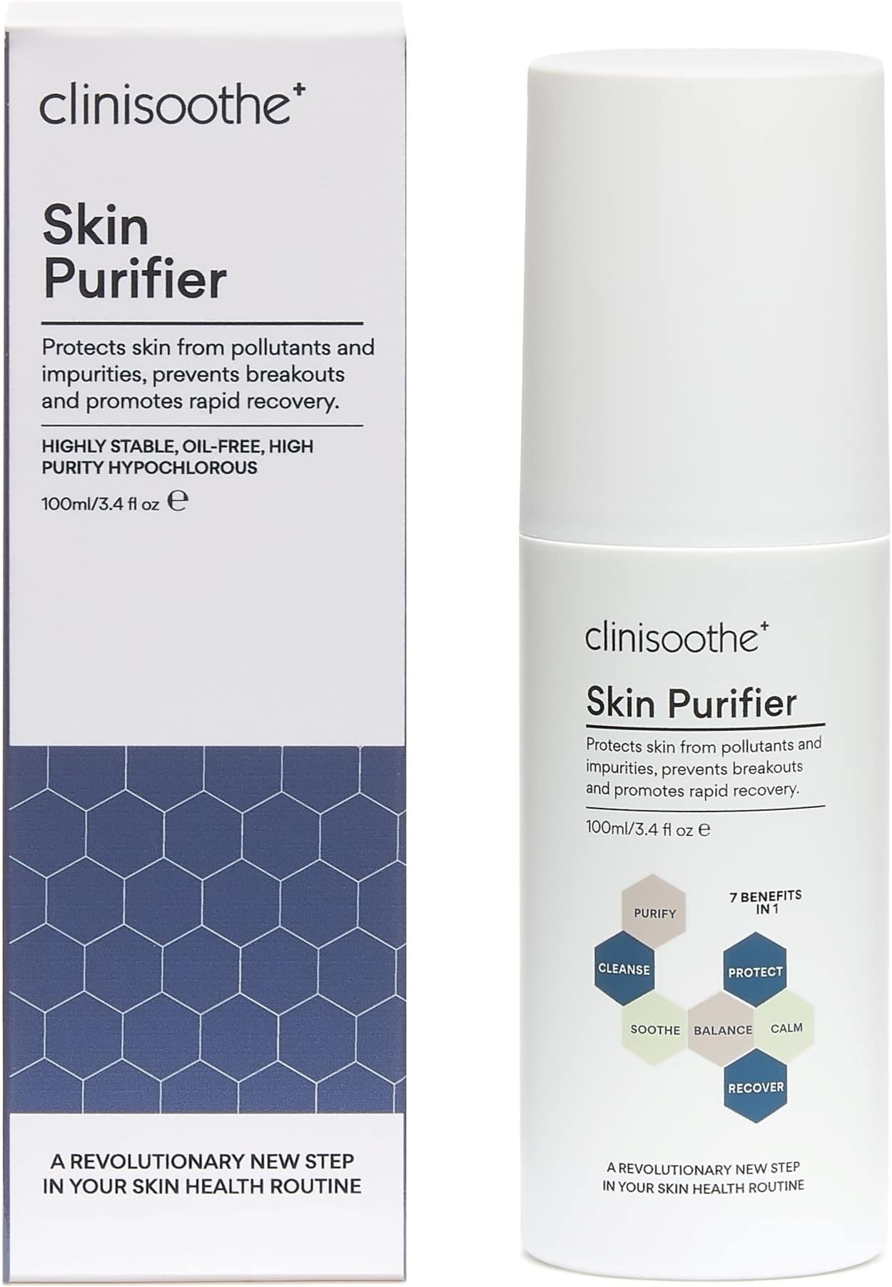 Clinisoothe+ Skin Purifier – Daily Cleanser and Acne Treatment for Face & Body, with Hypochlorous Technology to Prevent Breakouts & Promote Rapid Recovery, For All Skin Types (3.4oz Spray Bottle)