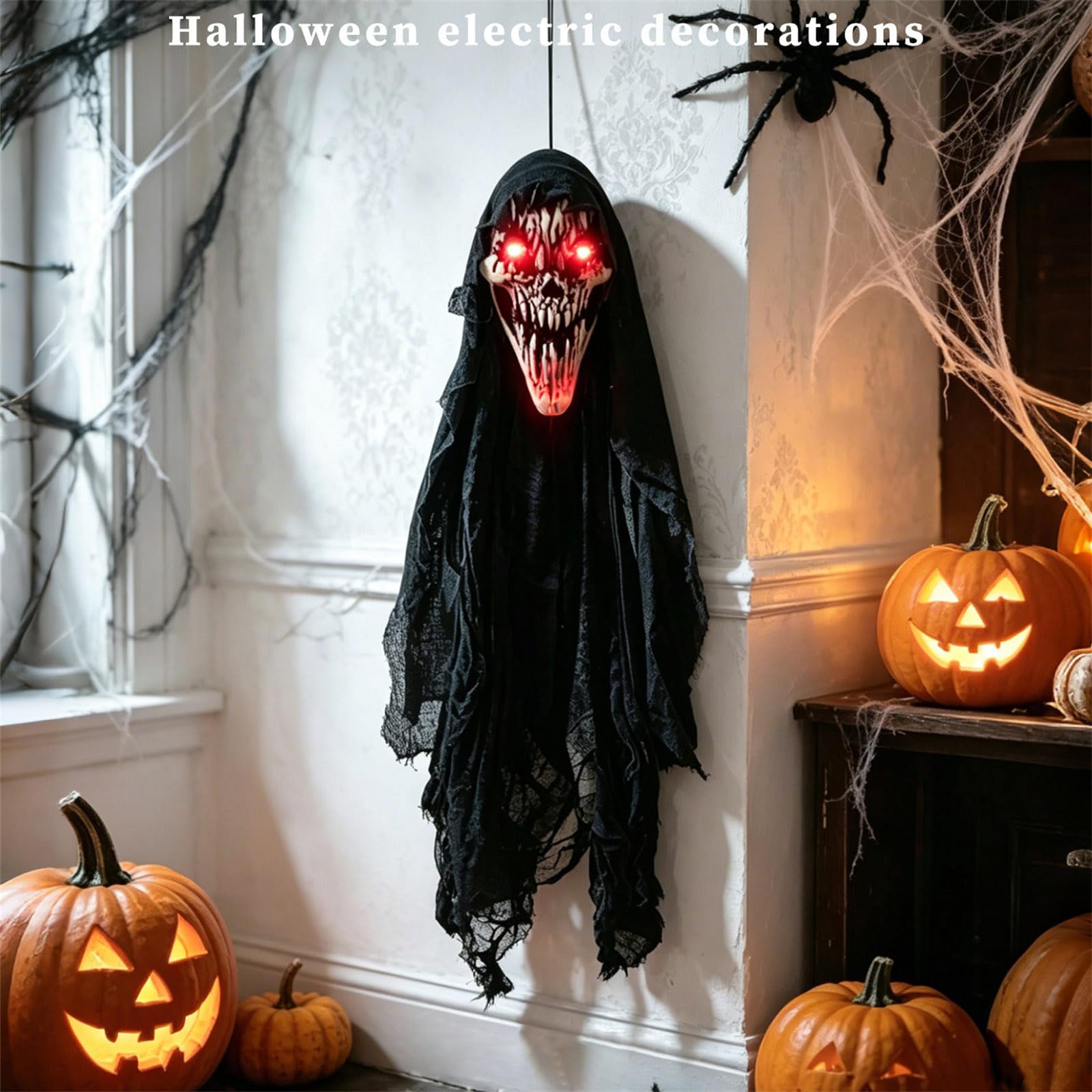 Decorazione sospesa con Teschio Halloween, attivata dal Suono,