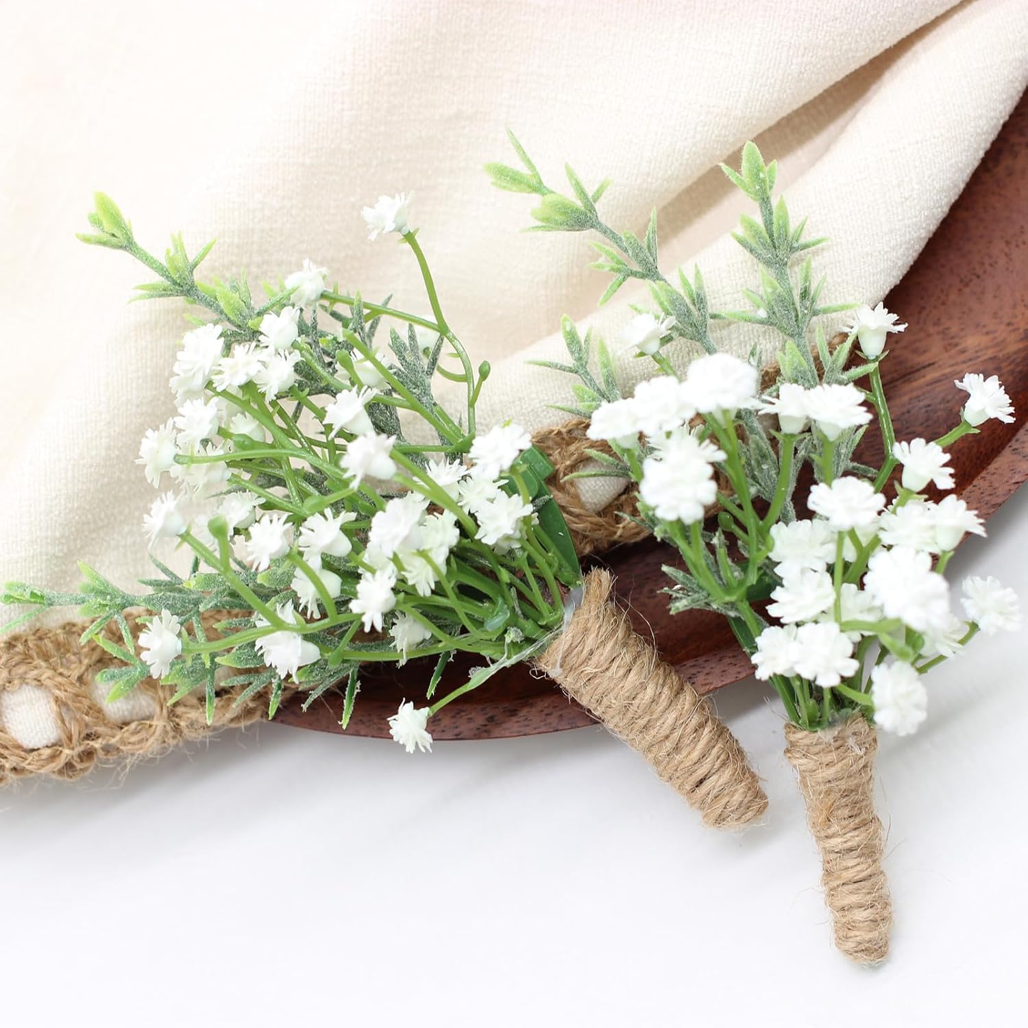 Boutonniere for Men, Groomsmen Guest Boutonniere White Baby Breath Artificial Flowers for Wedding Prom Homecoming Décor (8)