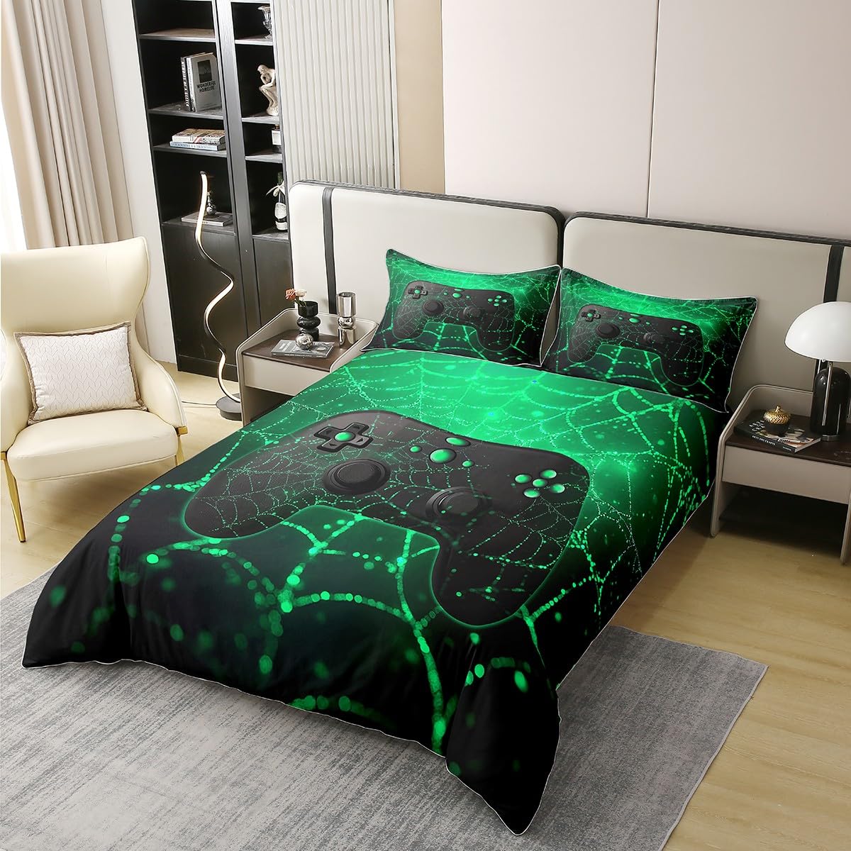 Homemissing Set di biancheria da letto con copripiumino e 2 federe, in 100% cotone, per bambini, motivo videogiochi, con 2 federe, decorazione per camera da letto