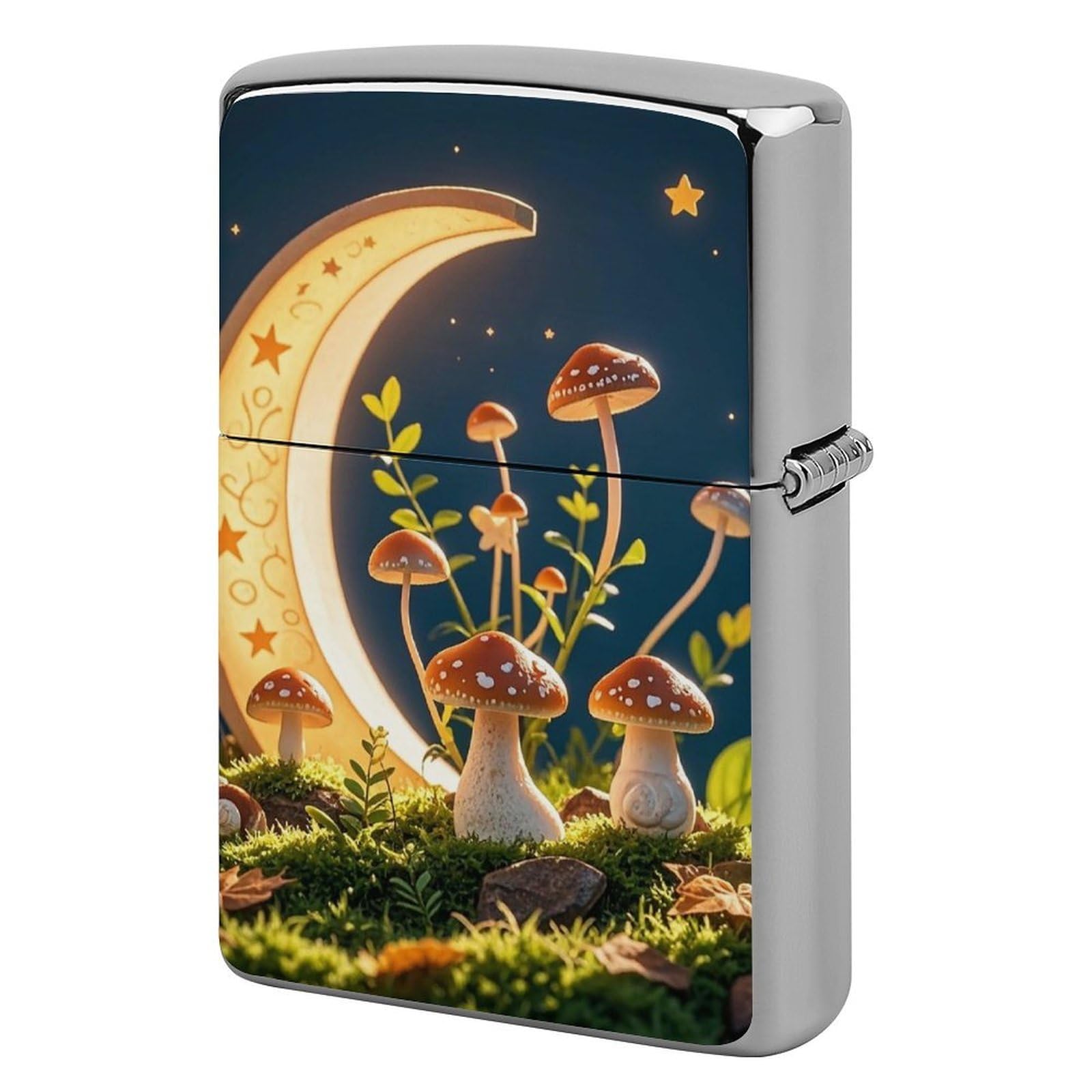 Mushroom Moon and Stars Lighter Case for Men, Personalized Lighter Cover for Valentine's Day Gifts, Flip-Top Lighters Shell for Outdoor, Portable Lighters Protective Sleeve