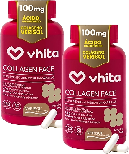 Vhita Colágeno Hidrolisado Verisol Com Ácido Hialuronico 120 Cápsulas - 2 Potes