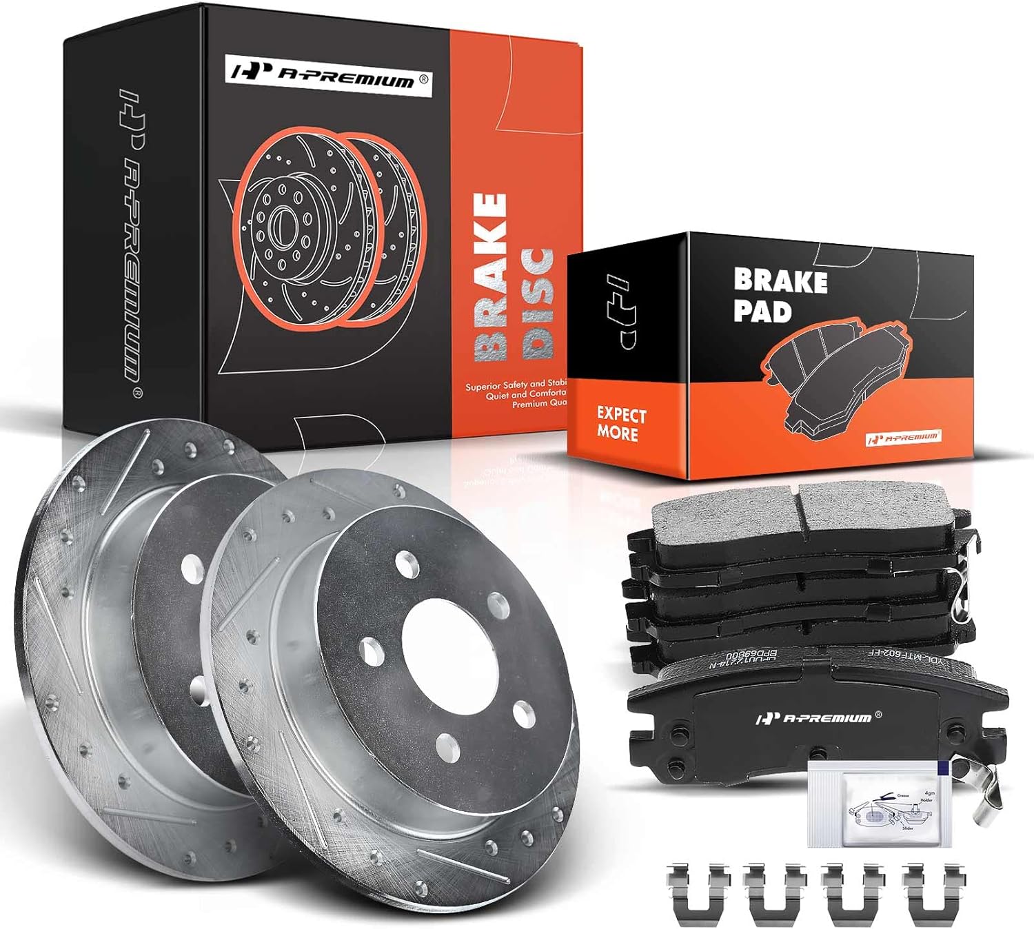 A-Premium 10.94 in(278 mm) Rear Drilled and Slotted Disc Brake Rotors + Ceramic Pads Kit Compatible with Buick, Chevy, Oldsmobile & Pontiac - Century, Impala, Monte Carlo, Grand Am, Grand Prix, 6-PC