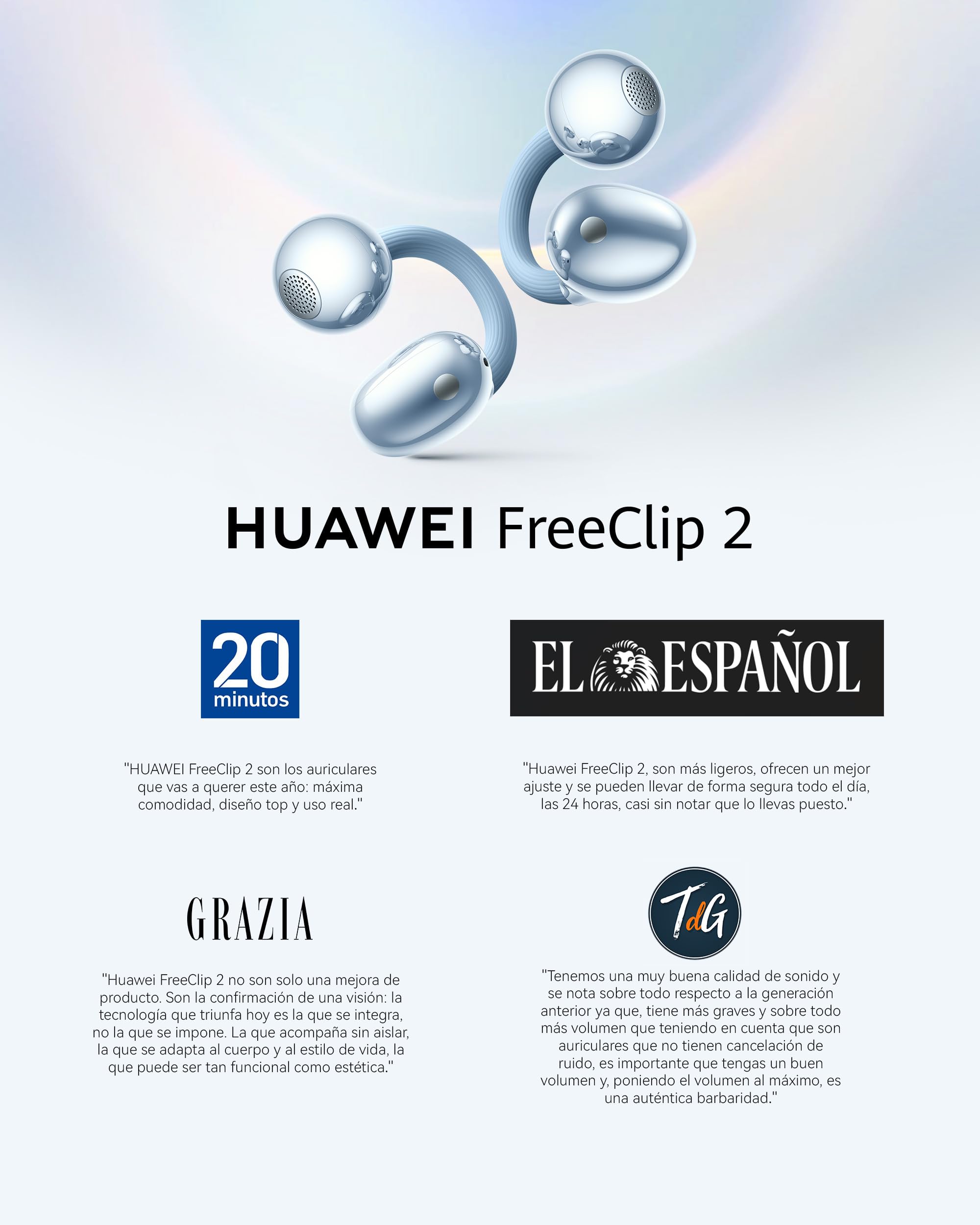HUAWEI FreeClip 2 Auriculares Bluetooth Inalámbricos Audífonos Abiertos, Open Earbuds, Comodidad Todo el Día, Escucha Adaptativa Open-Ear, hasta 38h Autonomía, iOS y Android, Garantía 42 Meses, Negro
