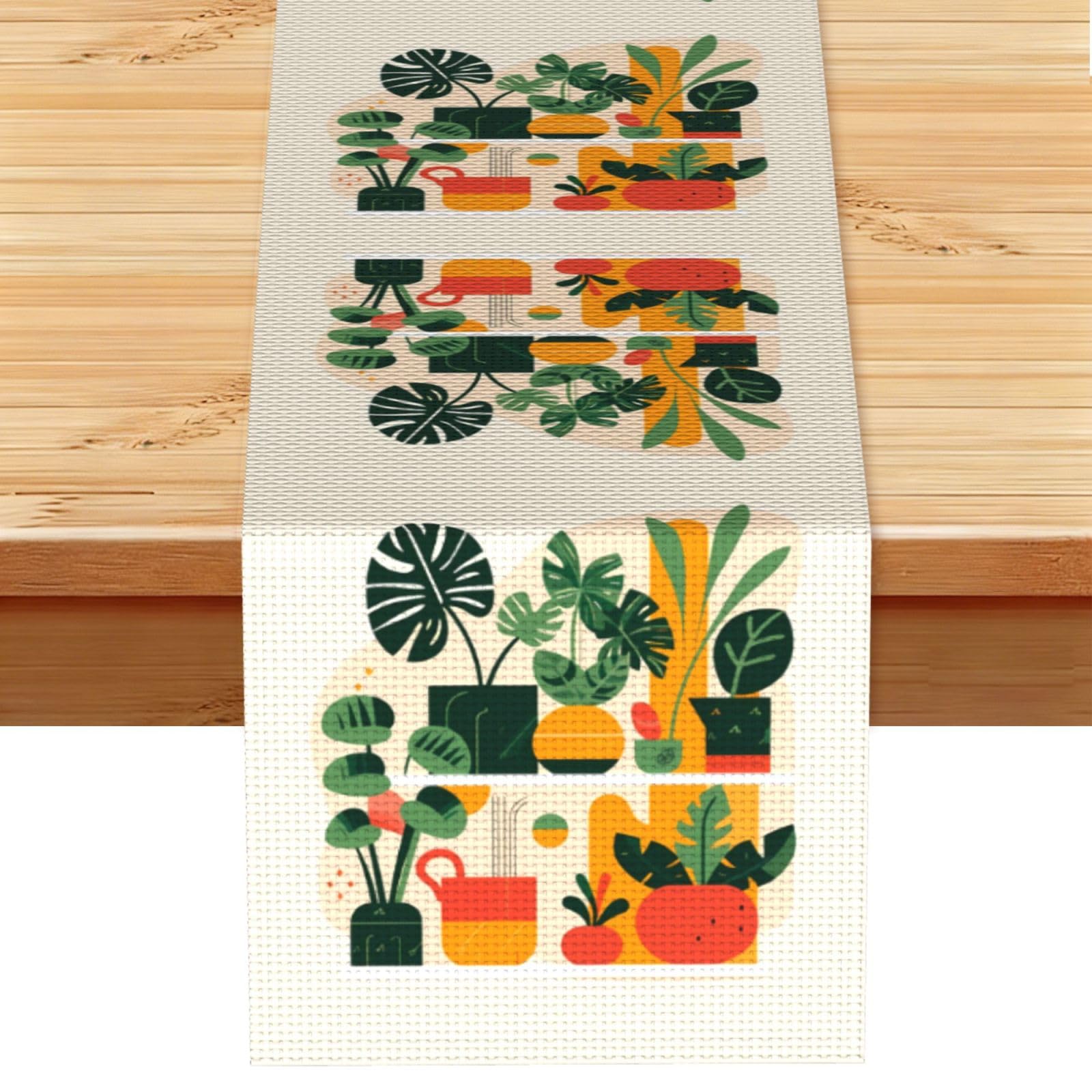 Cartoon potted turtle back bamboo Linen Feel Table Runner Wedding Party Home Decoration