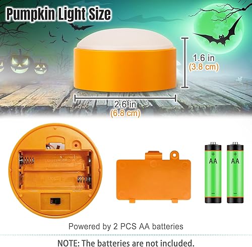 Miniatura 6 de Paquete de 2 luces LED de calabaza de Halloween con control remoto y temporizador, funciona con pilas, luz eléctrica parpadeante naranja para