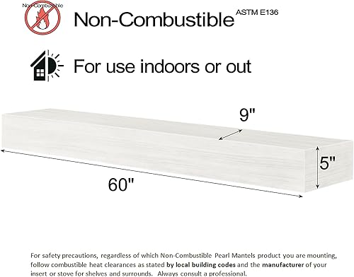 Vista 3 de Pearl Mantels ARYB60NCW - Estantería de mantel no combustible, color blanco, 60 pulgadas de largo x 9 pulgadas de profundidad x 5 pulgadas de alto