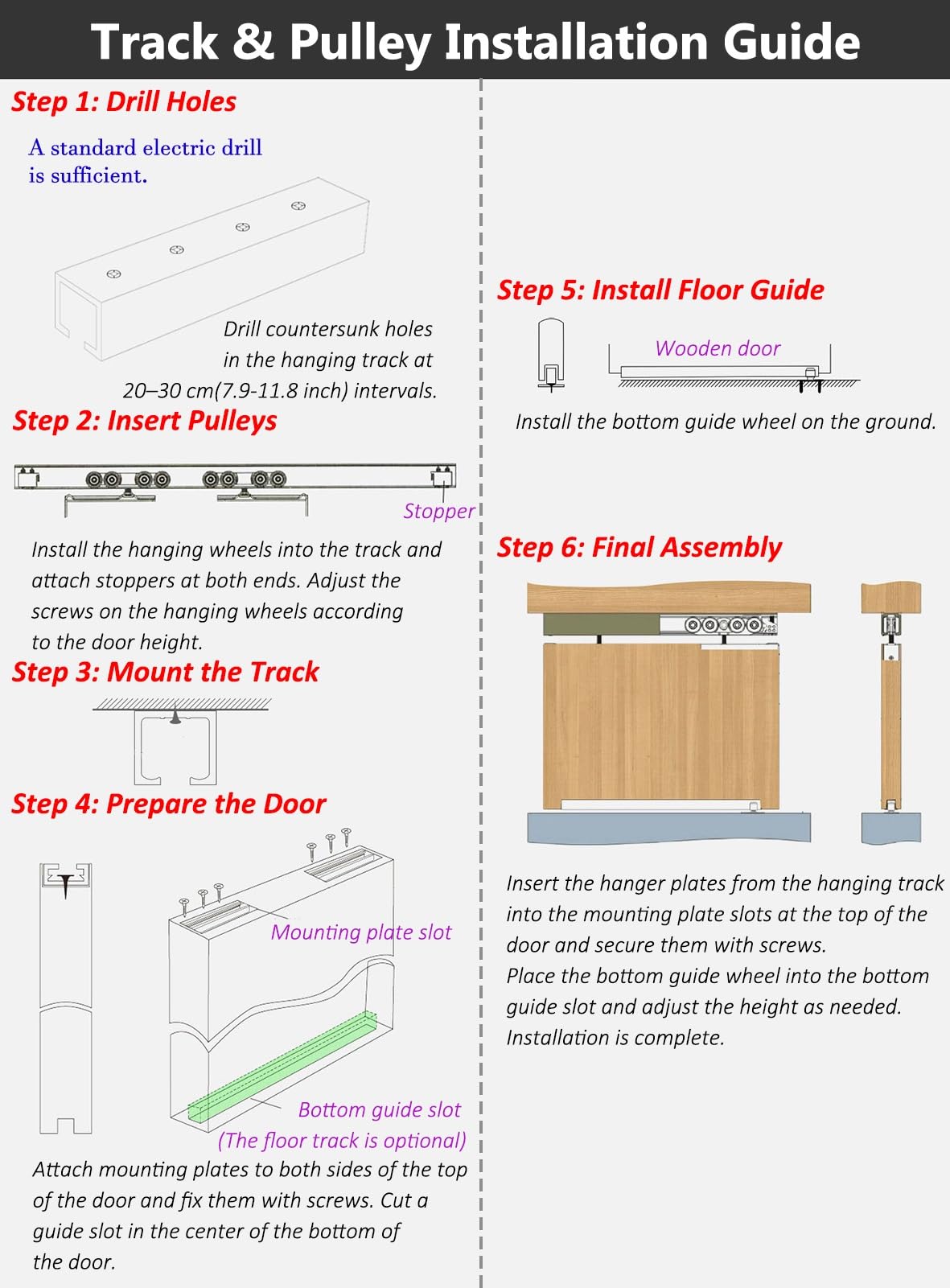 Guia Puerta Corredera Kit de Herrajes para Puertas Corredizas de Granero con Doble Bypass, Riel y Rodillos para Puertas Corredizas de Bolsillo de Aluminio, Juego de Rieles para Puertas Corredizas de G