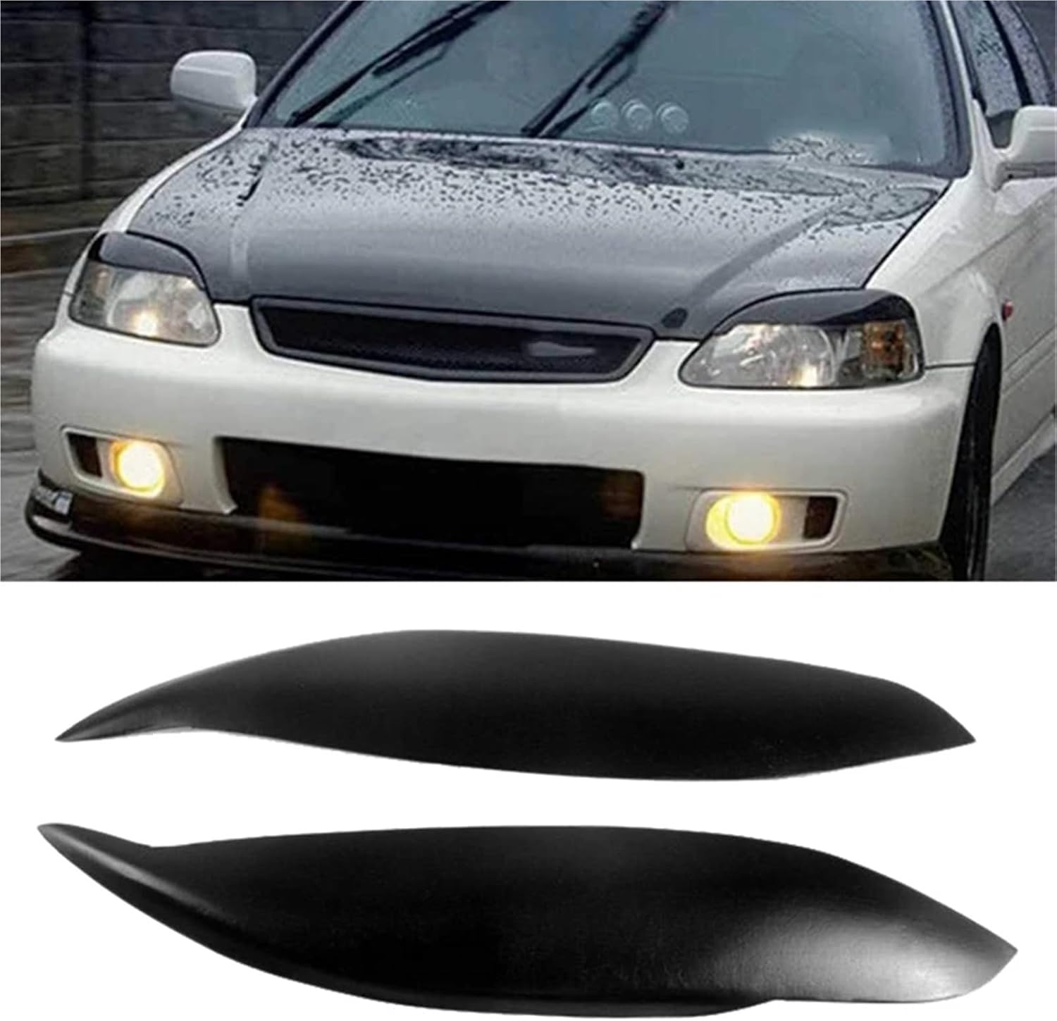 ホンダ シビック EK9 1999-2000 対応 光沢ブラック カーステッカー フロントヘッドライト 眉毛 まぶた トリムカバー