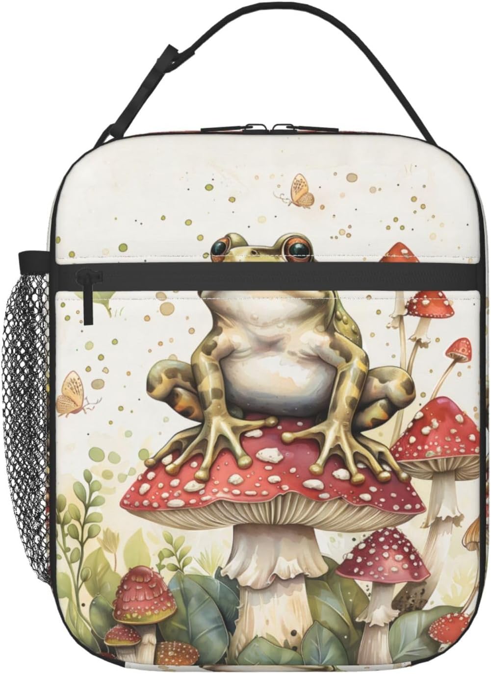 Reusable Frog on Mushroom Lunch Box for Kids Gils Boys Women Adult, Insulated Enchanting Woodland Lunch Bag,Polyester Cooler Handbags Case for School Picnic Work Travel Beach or Hiking