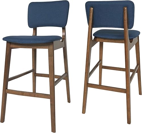 Miniatura 1 de Christopher Knight Home Luella - Silla de bar de madera de 42 pulgadas con asientos de tela (juego de 2), acabado azul oscuro y nogal