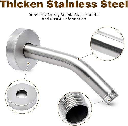 Miniatura 3 de Brazo de ducha con brida y cinta de teflón, brazo de extensión de cabezal de ducha de acero inoxidable 304 para montaje en pared para cabezal de