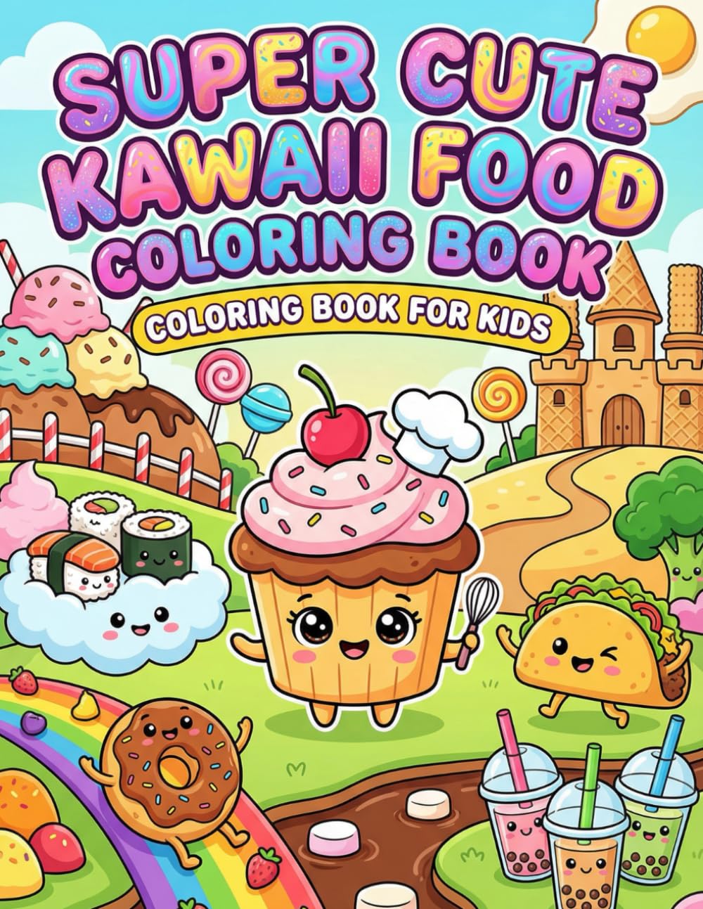 Super Cute Kawaii Food Coloring Book: Adorable Snacks, Desserts & Drinks — Fun and Easy Coloring Pages for Kids Ages 4–8