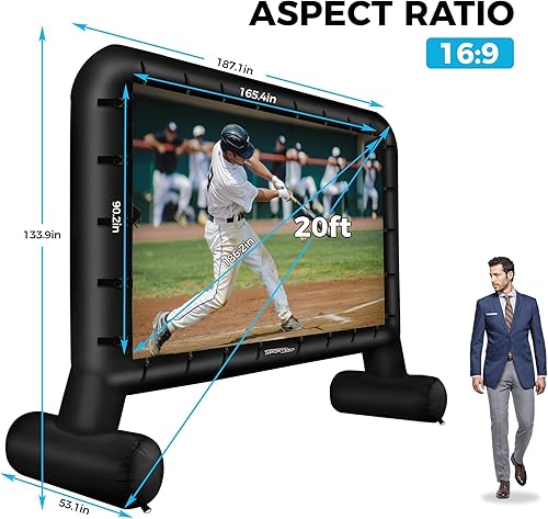 Miniatura 2 de Pantalla de cine inflable para exteriores de 20 pies, pantalla de proyector inflable para exteriores con soplador de aire, pantallas de película