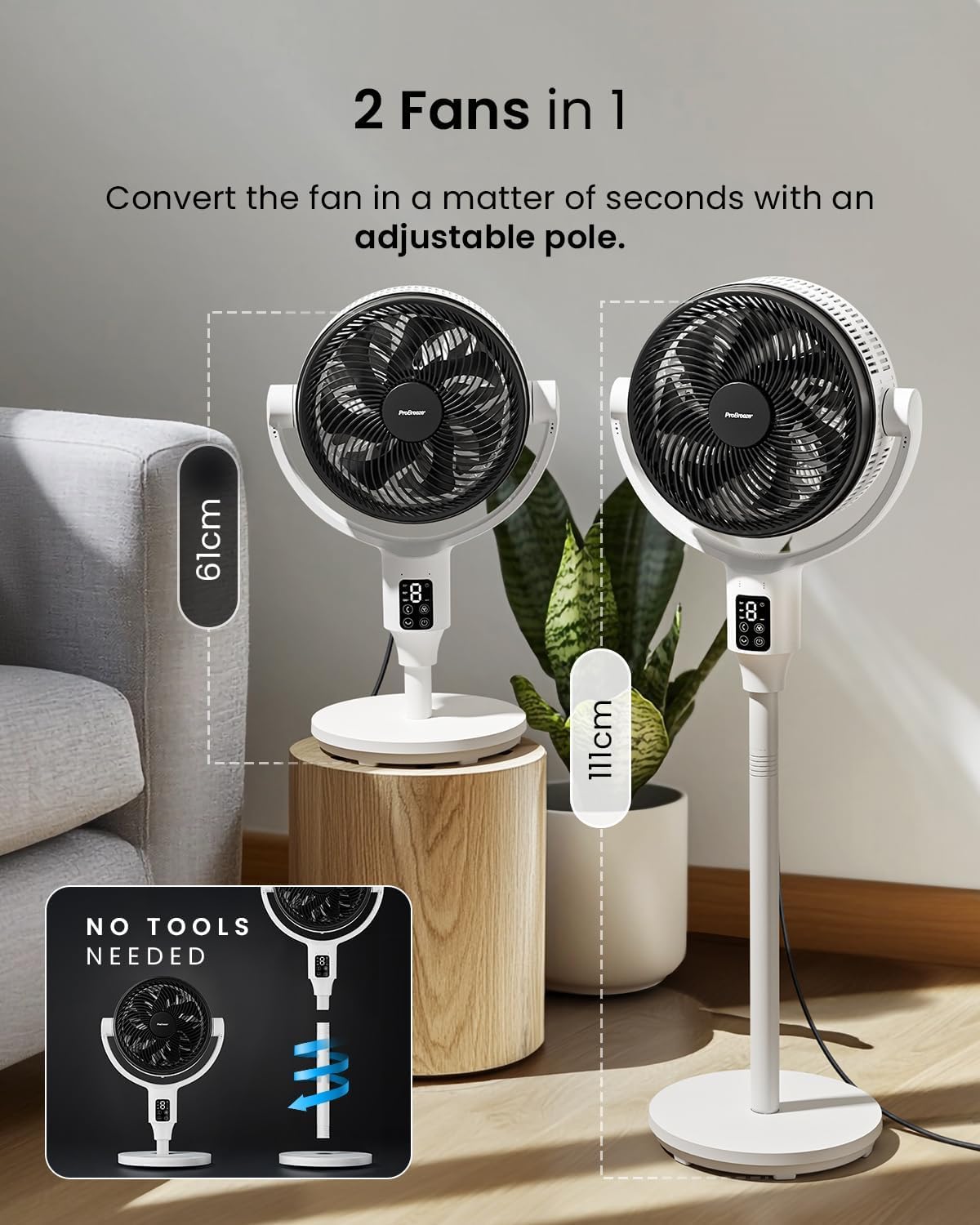 Pro Breeze Ventilateur AirFlo XL sur pied - 20% plus puissant - 111 cm Silencieux avec Écran LED & Télécommande – 2 Modes de Refroidissement – Oscillation Horizontale & Verticale