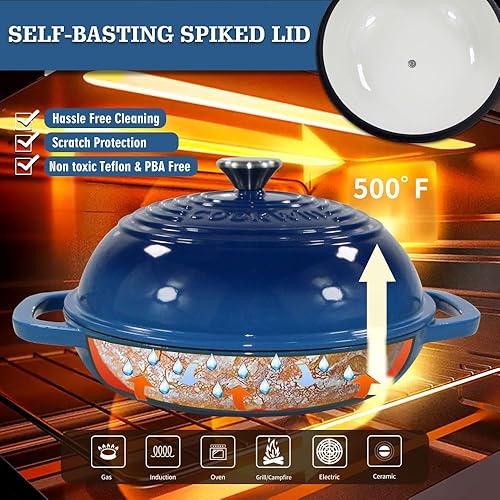 Miniatura 16 de Horno holandés de hierro fundido esmaltado con tapa, kit para hornear pan de 11 pulgadas, sartén esmaltada de 6 cuartos de galón, horno holandés