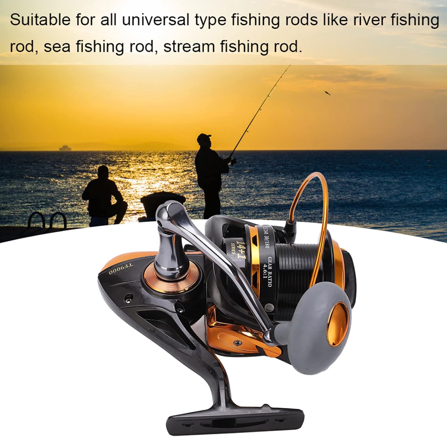 Fishing Reel, High Speed 14+1BB Metallic Fishing Reel Wheel for Sea Fishing with Tackle Accessories (9000)