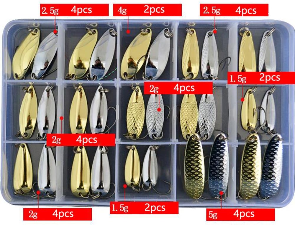Fishing Spoons Metal Lures Kit 31PCS/Lot 1.5g-5g Small Size Hook with Tackle Box