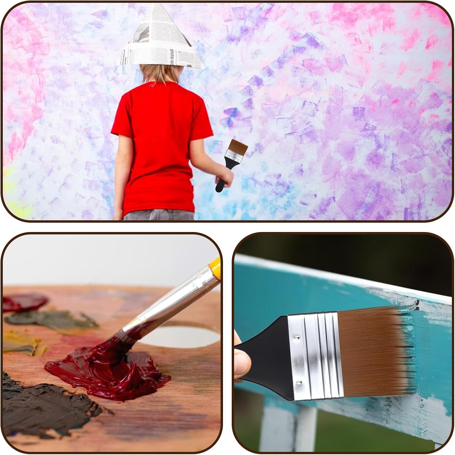 3Pcs Wide Flat Acrylic Paint Brushes for Acrylic Painting Large Nylon Artist Paintbrushes Art Varnish Brush for Oil Watercolor Varnish Canvas Painting