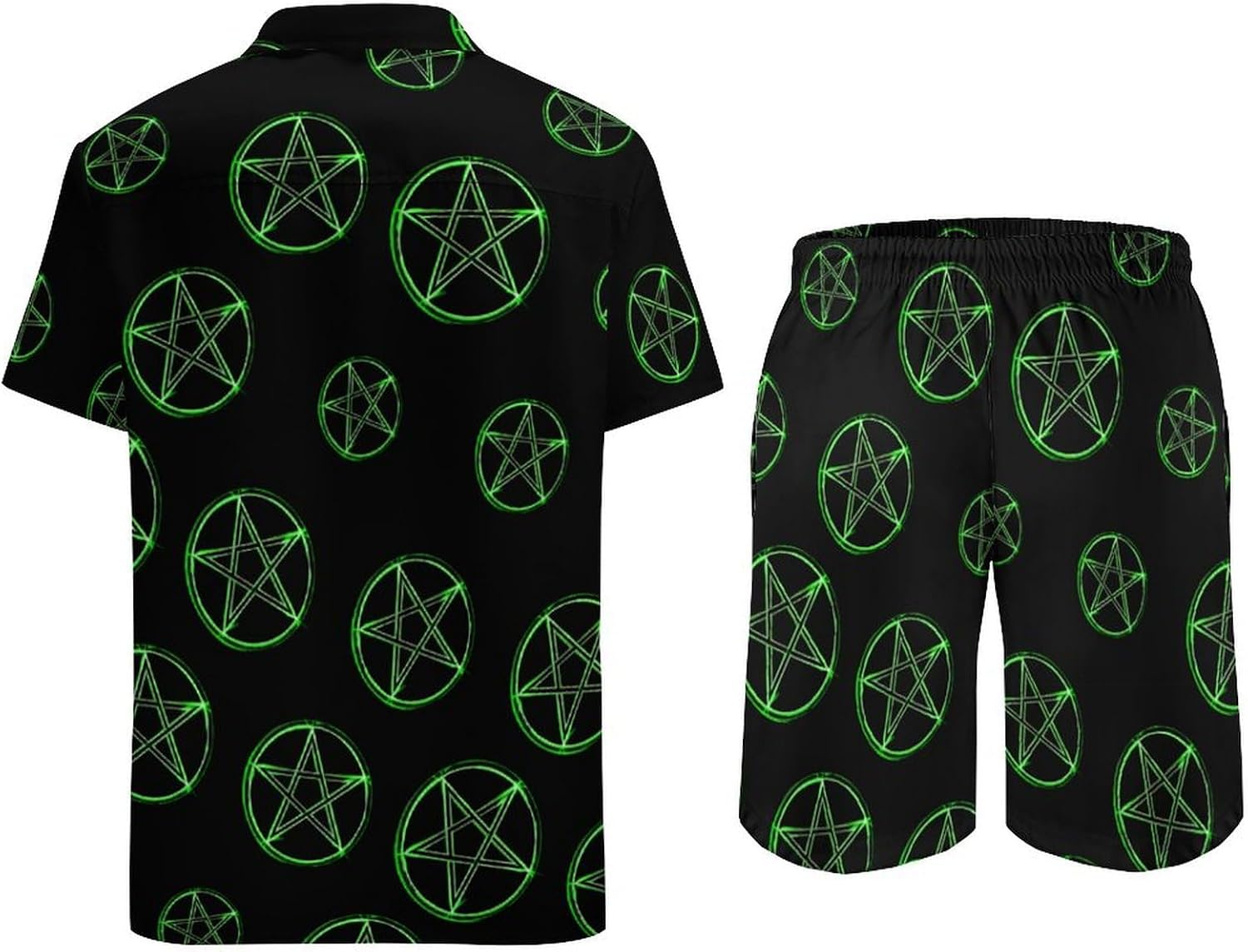 Pentagram Glow In Dark Men's Summer Beach Outfits Shirt And Shorts Set 2 Piece Vacation Swimwear