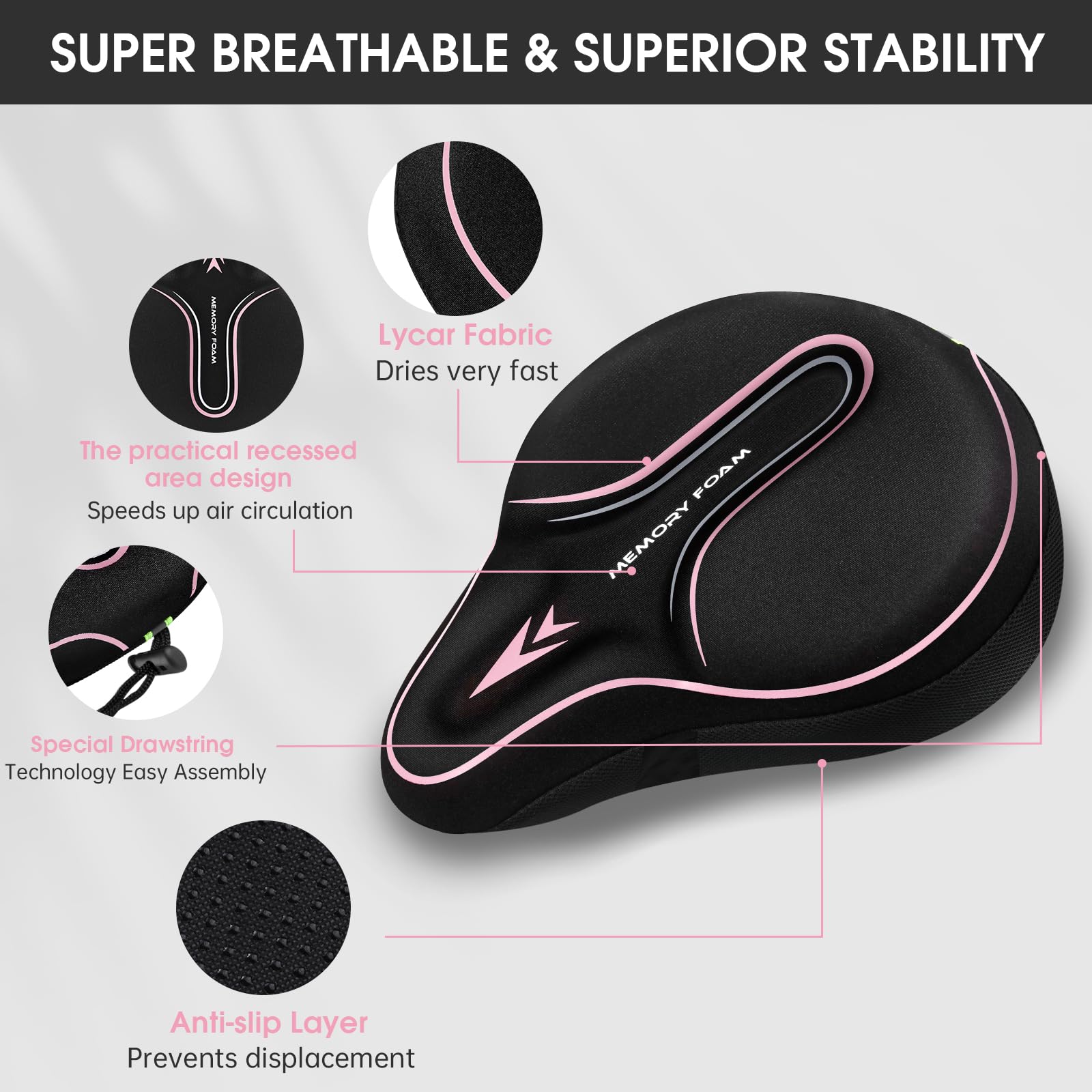 MSDADA Housse de siège de vélo rembourrée en Mousse à mémoire de Forme pour Homme et Femme, Accessoires de vélo Confortables pour vélo, extérieur et intérieur (Rose)