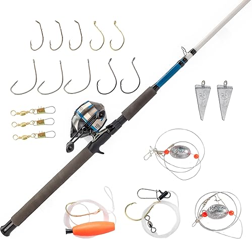 Zebco 606 Salt Fisher Spincast - Combo de carrete y caña de pescar, caña telescópica de 2 piezas de 7 pies, potencia media-pesada, acción