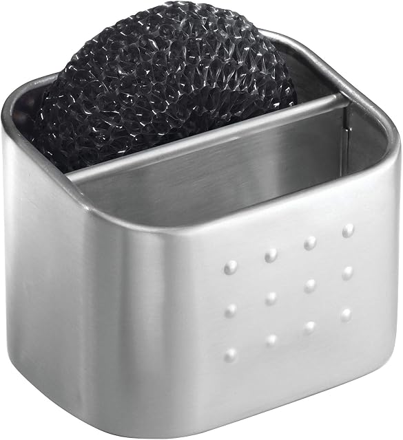 InterDesign Forma Sink Caddy, Sponge Holder with 2 Compartments, Made of Stainless Steel, Brushed Silver Colour
