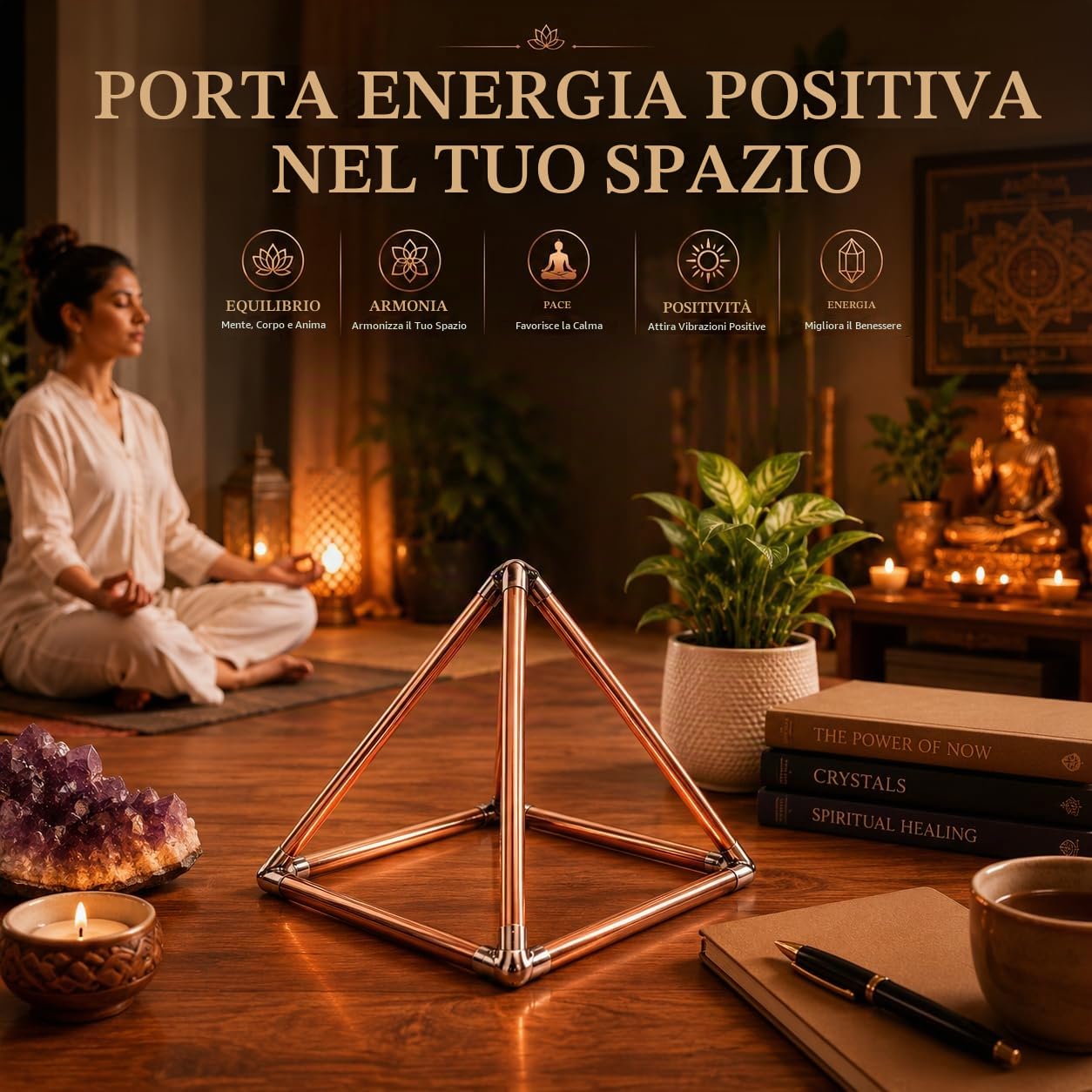 Sculture in ottone ispirate a Prajet Vastu Feng Shui Statua per successo, velocità e prosperità, decorazione per la casa, scrivania e statuetta regalo (piramide di rame)