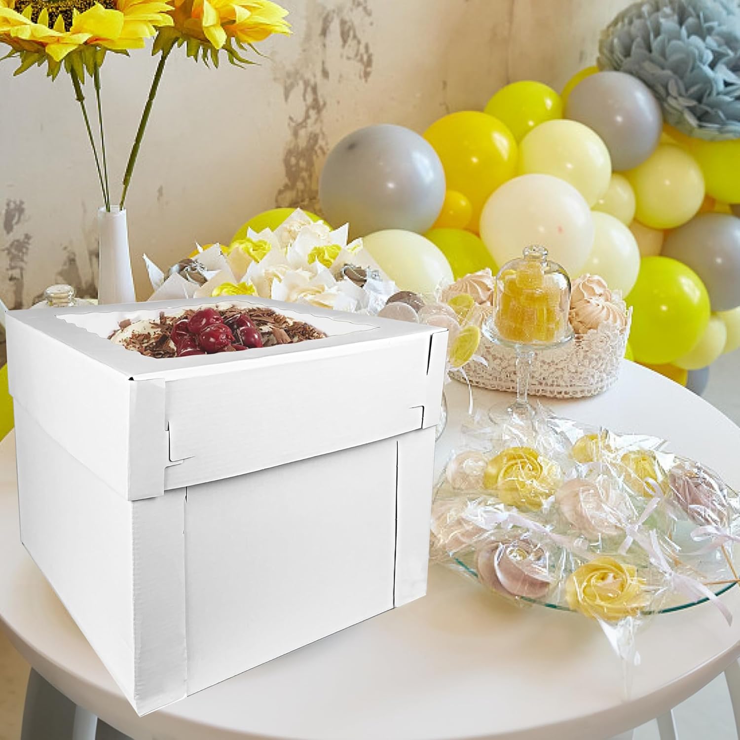 White Tall Cake Boxes 14x14x12 inch with Window White Disposable