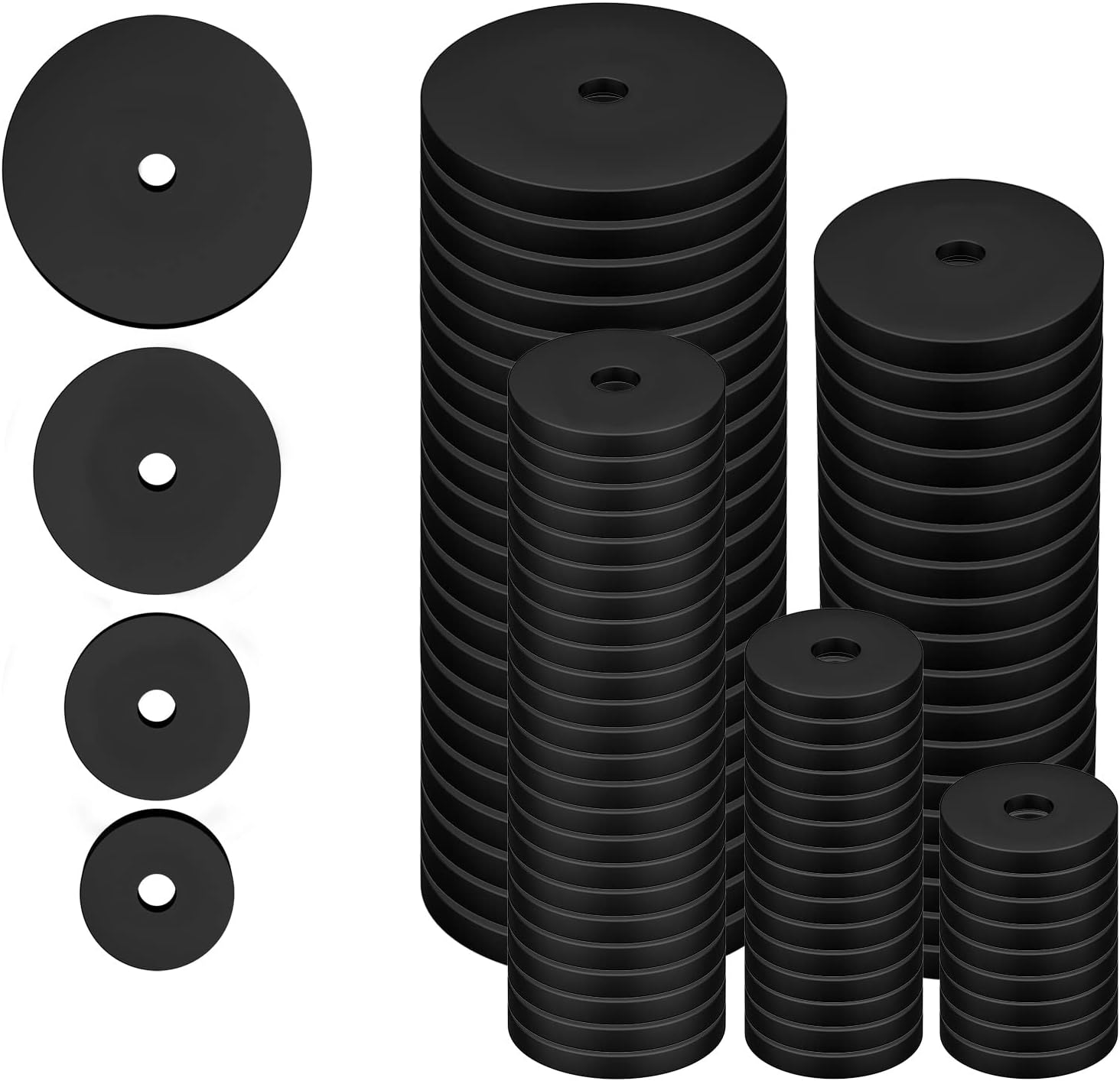 100pcs Flat Rubber Washers Assortment Kit, 20/25/30/40mm Rubber Washers Heavy Duty Black Grommet Vibration Damping Pads for Household Appliances Faucets Screws Bolts