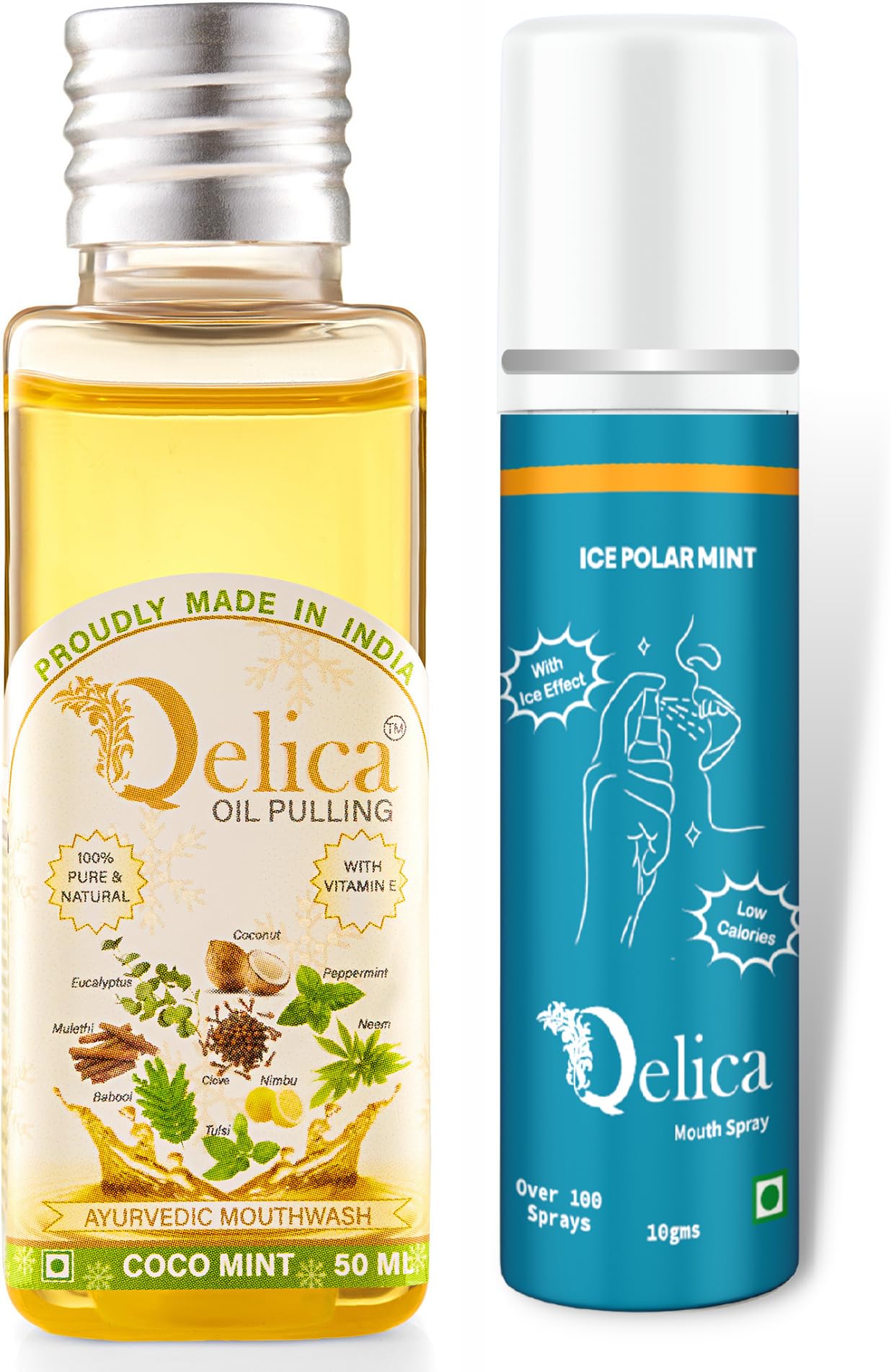 QELICA Ayurvedic Mouthwash Coco Mint Oil Pulling 50ml and Ice Polar Mouth Spray 10gm Combo For Oral Care (B0CJ5RL8C2) Amazon Price History, Amazon Price Tracker