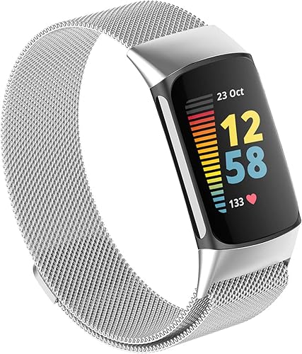Correas magnéticas de malla solo compatibles con correas Fitbit Charge 5, correas de repuesto de acero inoxidable ajustables de metal para
