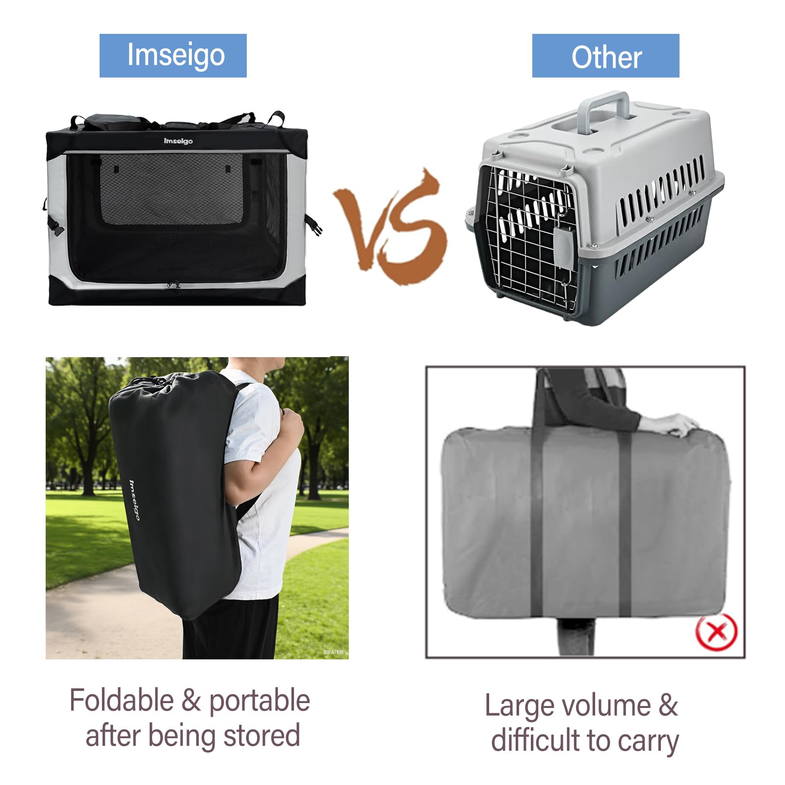 Imseigo Collapsible Dog Crate, Portable Soft Dog Crate with Fleece Bed for Medium Dog, Folding Travel Carrier Kennel with 3-Door Mesh Windows for Indoor &Outdoor - image 7