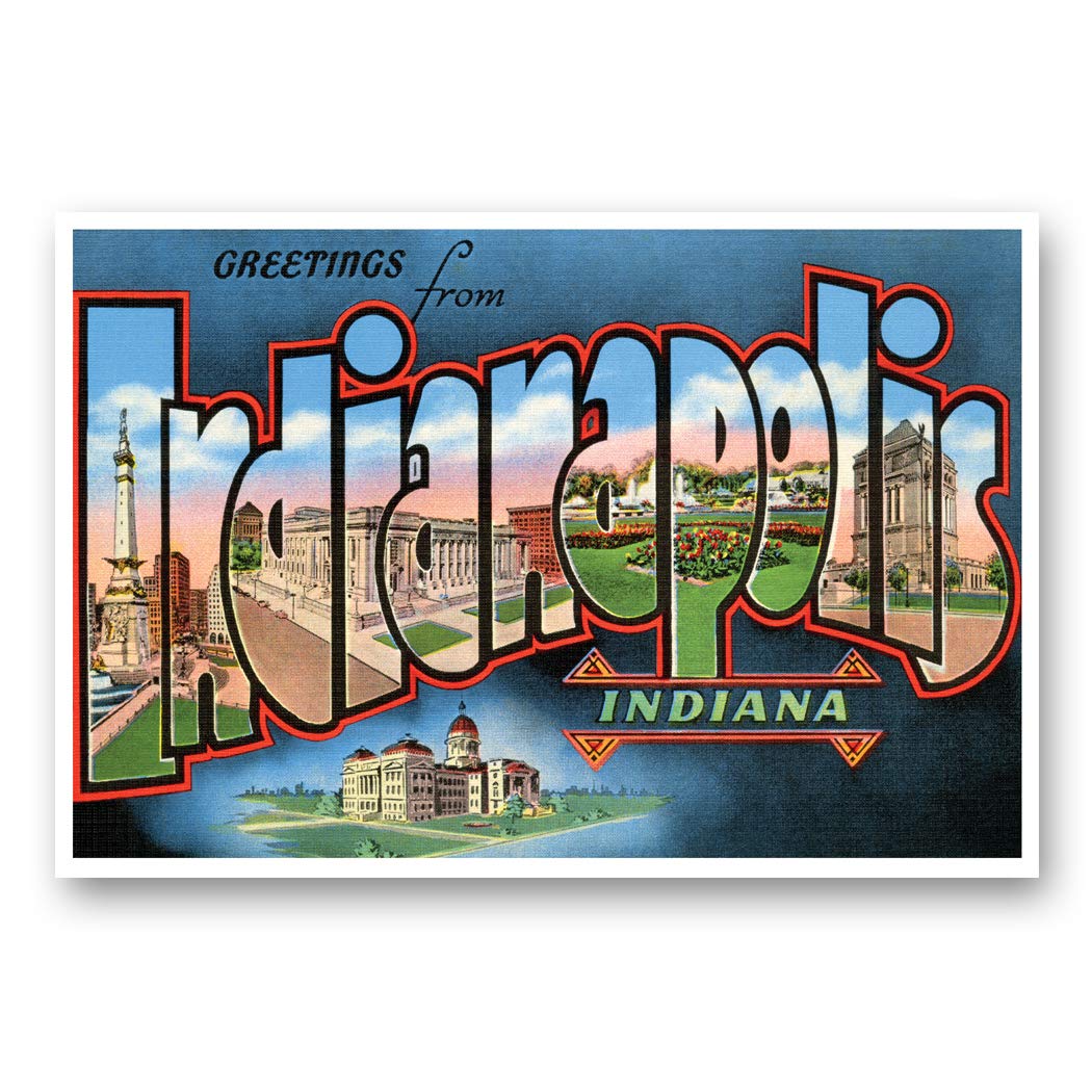 GREETINGS FROM INDIANAPOLIS, IN vintage reprint postcard set of 20 identical postcards. Large Letter Indianapolis, Indiana city name post card pack (