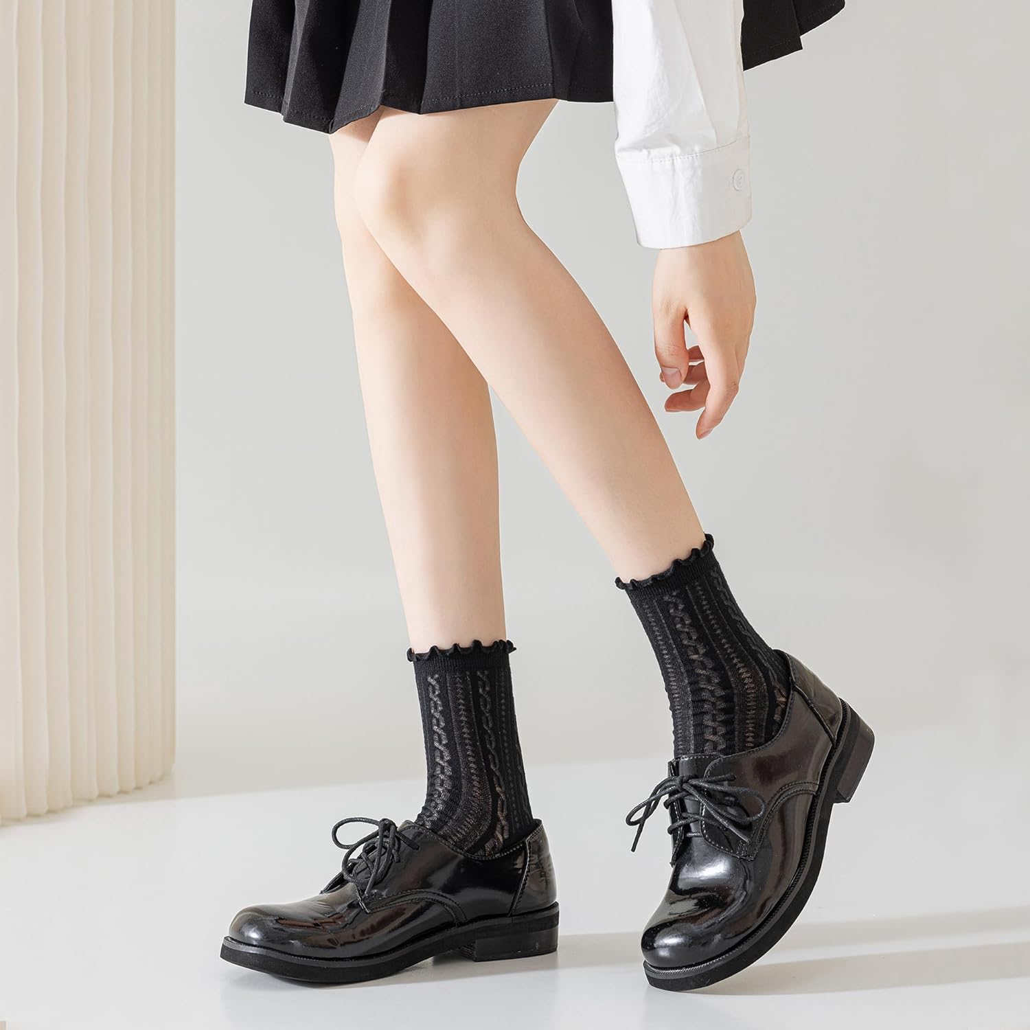 Mcool Mary Women's Ruffle Socks Mesh Casual Lace Cotton Crew Socks Summer Ultra Thin Cool Frilly Ankle Socks for Women 6 Pairs - Image 6