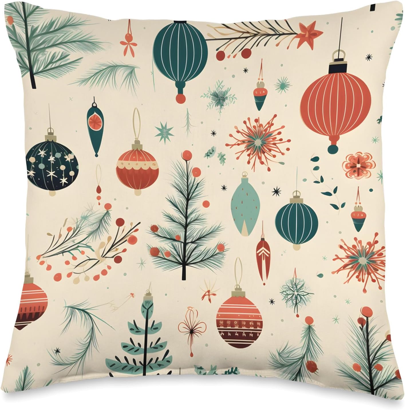 Mid Century Modern, Christmas Holiday, Retro 50's, Nostalgic Throw Pillow