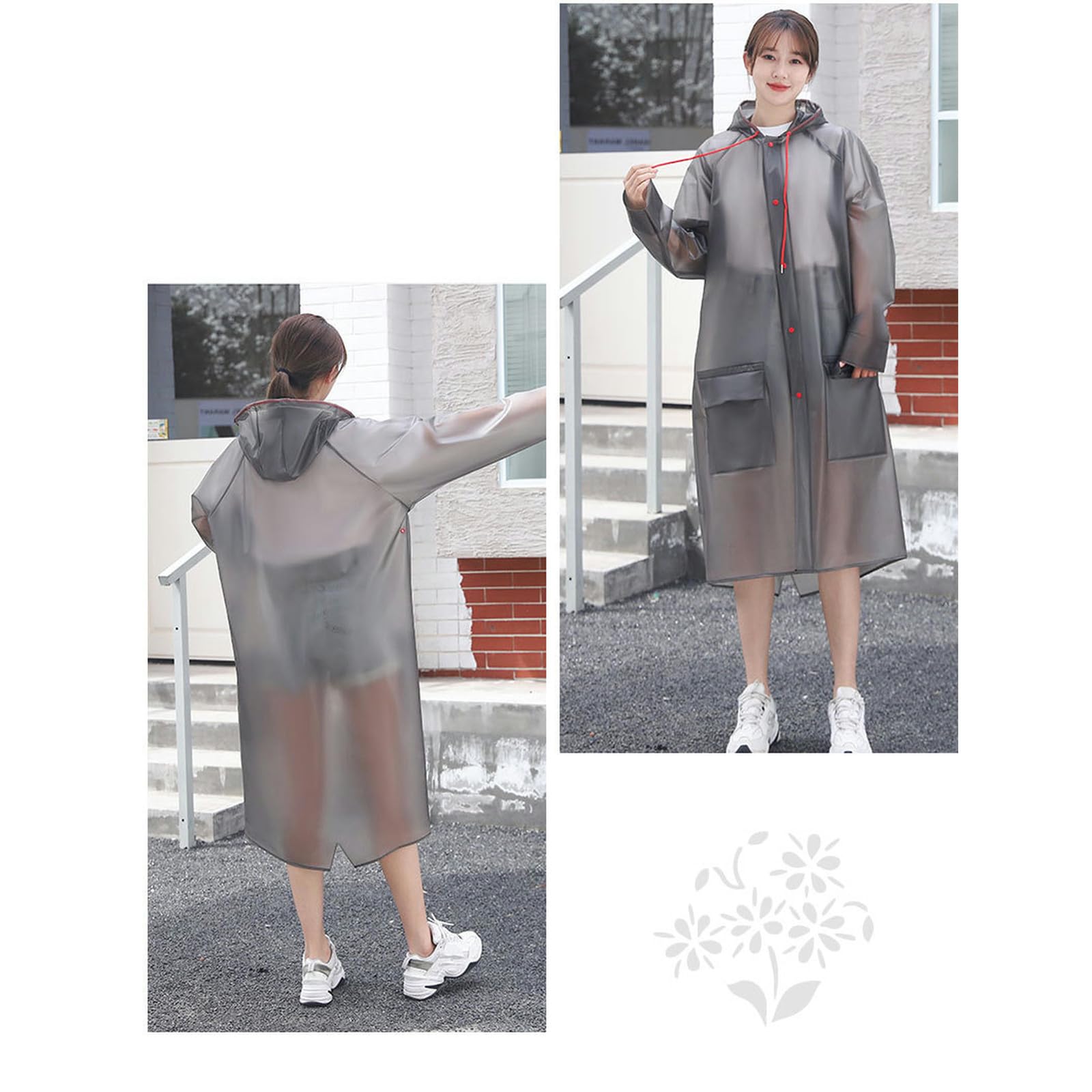 Poncho Antipioggia Trasparente Riutilizzabile Addensare Il Cappotto A Pioggia Chiaro con Cappuccio E Maniche Portatili Poncho Pioggia Impermeabili per Uomini Donne-Bianco-l