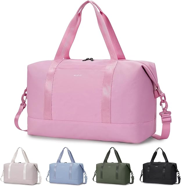 ECOHUB Sac de voyage Duffel Sac à bagages pour avions Sac de nuit léger pour les femmes Sac d'hôpital pour hommes avec manches de chariot 30L rose