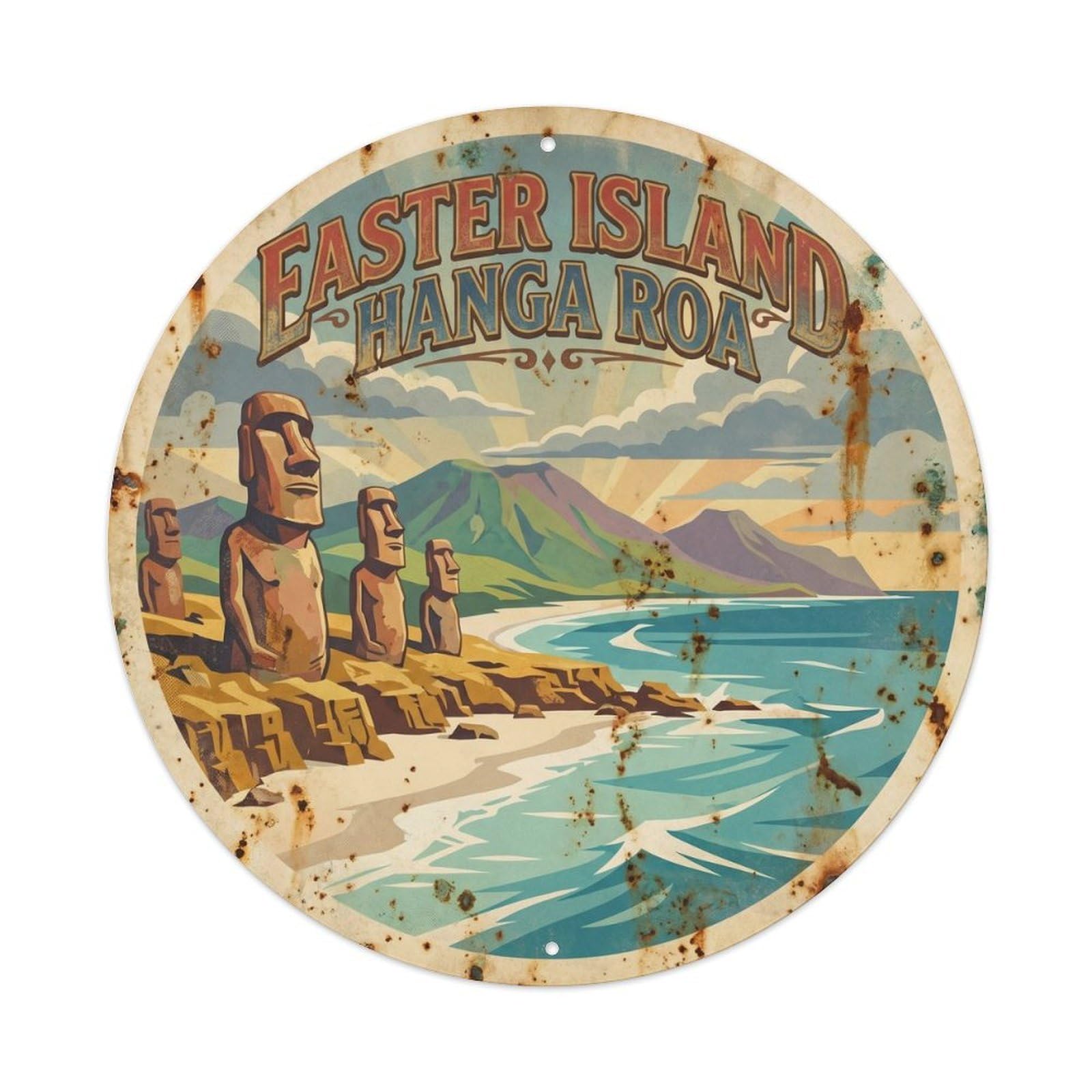 Easter Island Hangaroa South Pacific WPA Travel Metal Tin Sign