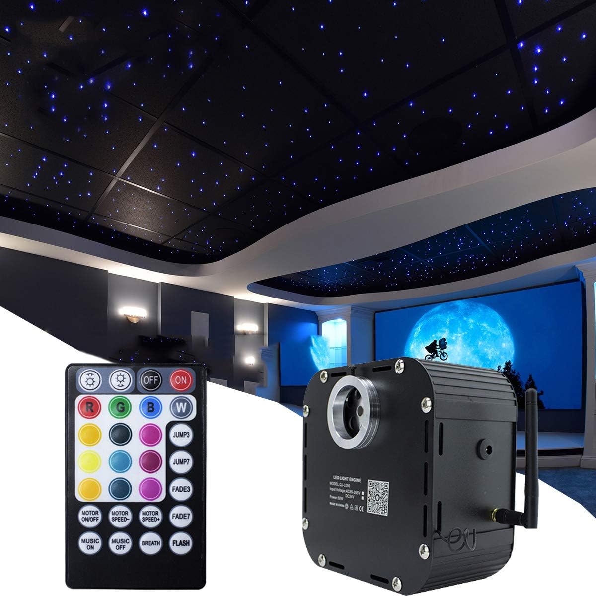 ❤ Crаzу Dеаlѕ AZIMOM Bluetooth/RF Control 50W Twinkle Fiber Optic Light Source RGBW Light Box Engine Diver Music Sensor Mode for Car Home Star Ceiling Light Effect Decoration