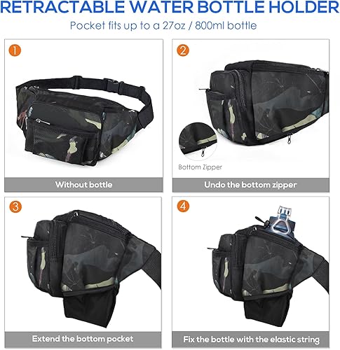 Miniatura 21 de NOOLA Riñonera con soporte para botella de agua para hombres y mujeres, bolsa de cintura grande para senderismo, bolsa de cadera con correa Azul