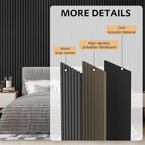 Vista 45 de RITOLLO Paquete de 4 paneles de madera para pared, paneles acústicos de listones de madera de 47.2 x 23.6 pulgadas para pared, paneles Roble natural