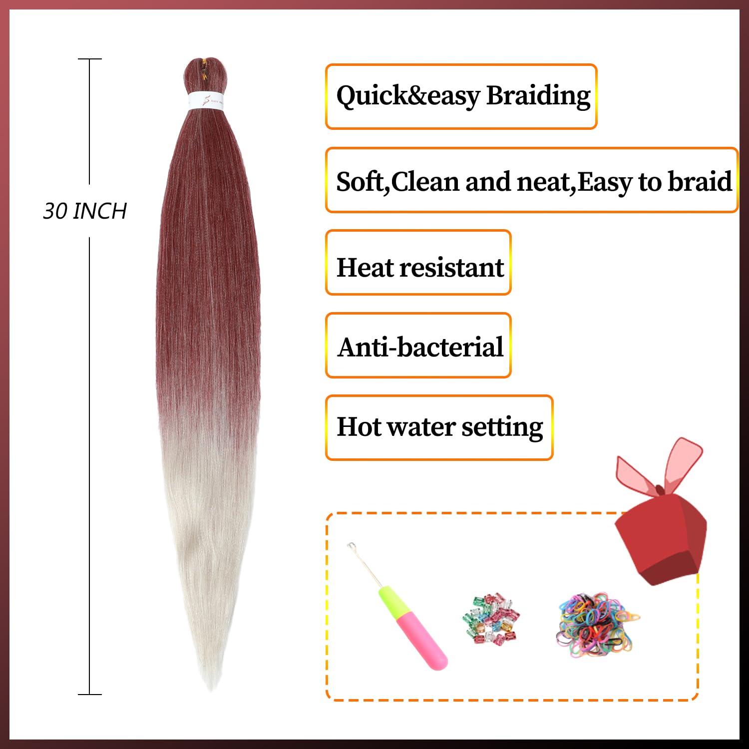 Pre-Stretched Braiding Hair ShowJarlly Soft Synthetic Fiber Corchet Braids Natural Black 6Packs/Lot Knotless Braiding Hair Extensions Hot Water Setting Braiding Hair (30inch,900/silver#) - Image 2