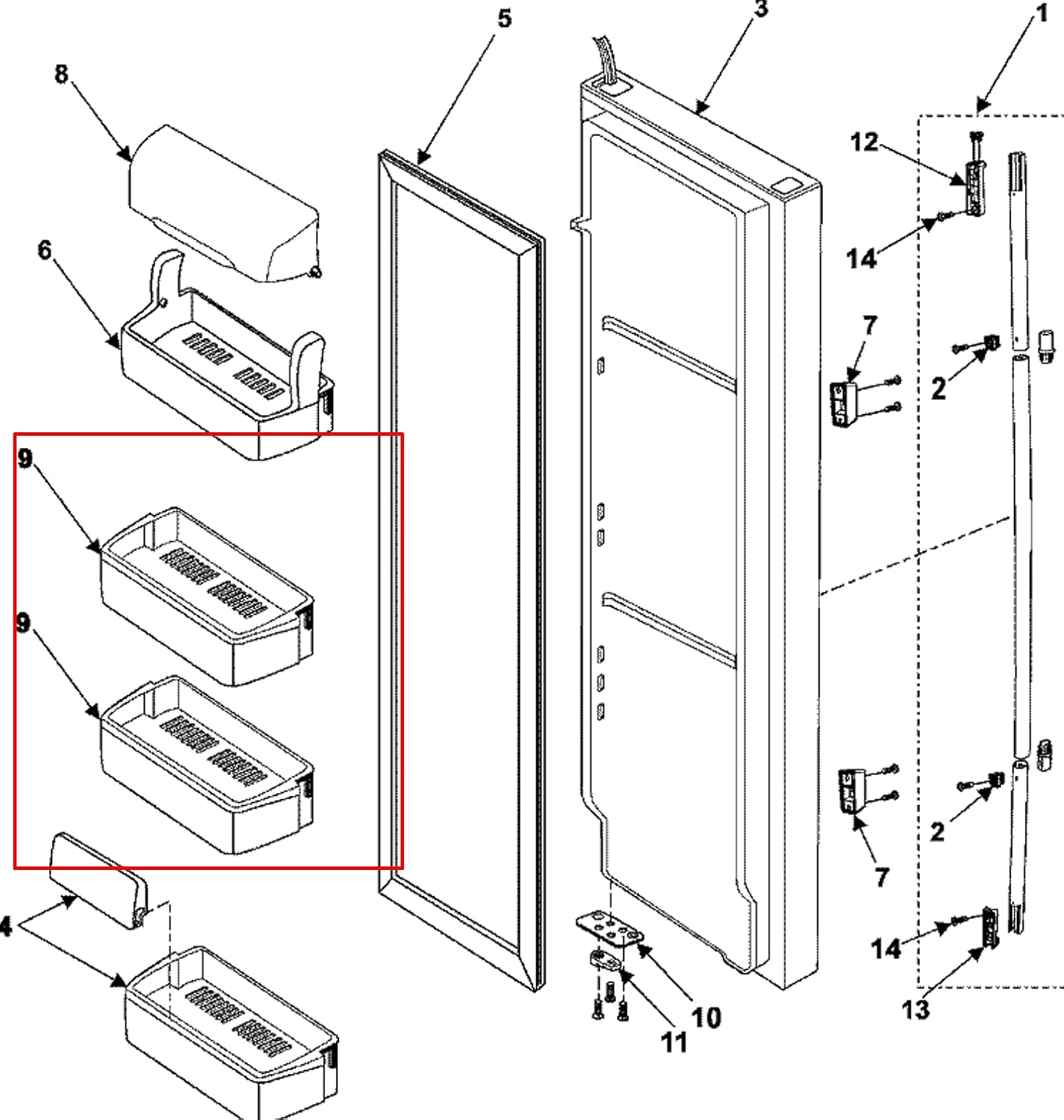 Right Door Shelf Bin Replacement For Samsung RS277ACBP/XAA RS275ACWP RS277ACPN RS267LAWP RS267LAWP/XAA RS267LAWW RS275ACBP/XAA Refrigerator