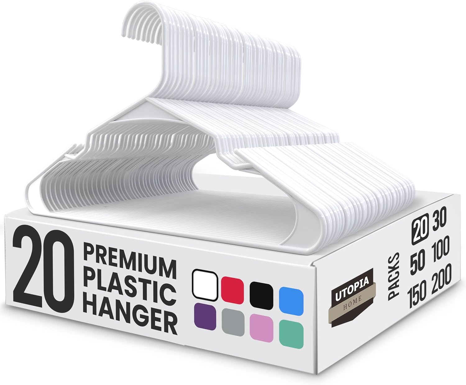 UTOPIAHOME 20 Pack Space Saving Plastic Clothes Hangers - Durable White Coat Hangers with Shoulder Grooves for Shirts & Blouses