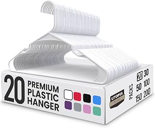UTOPIAHOME 20 Pack Space Saving Plastic Clothes Hangers - Durable White Coat Hangers with Shoulder Grooves for Shirts & Blouses