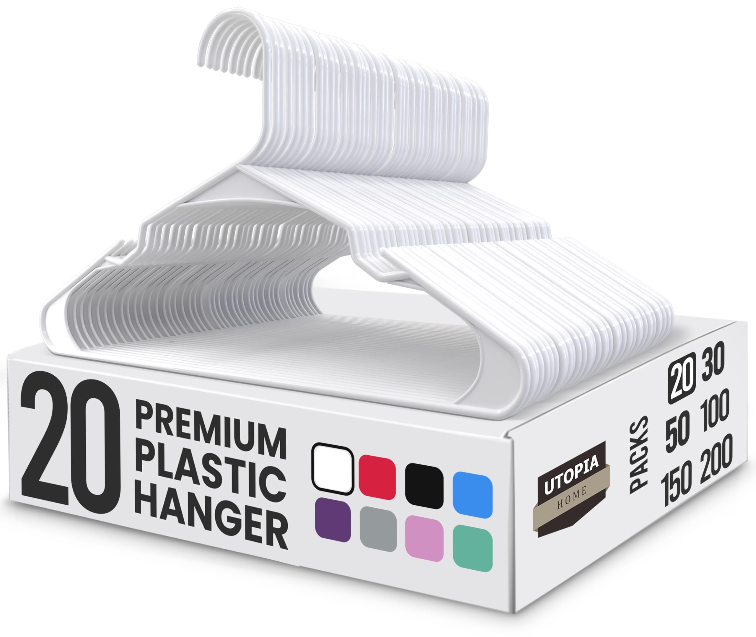 Utopia Home Clothes Hangers 20 Pack - Plastic Hangers Space Saving - Durable Coat Hanger with Shoulder Grooves (White)